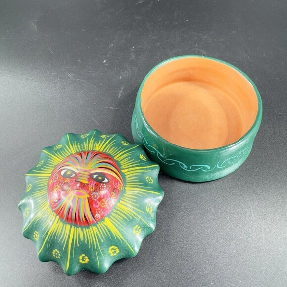 Mexican Pottery RedWare Trinket Dish Holder Container Sun Shaped Isidoro Signed - Picture 11 of 15